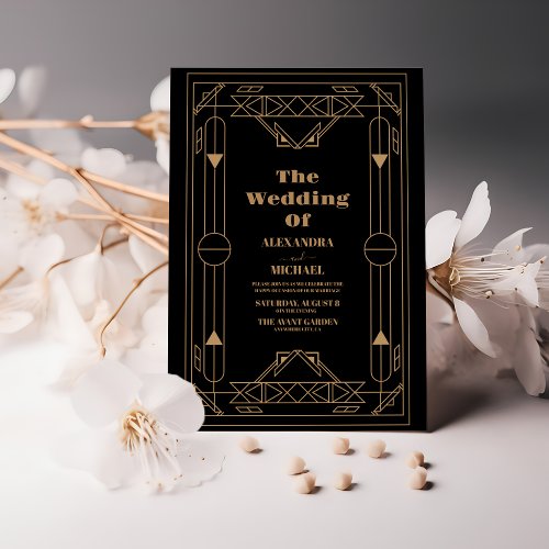  Roaring 20s Gold Art Deco Wedding Invitation