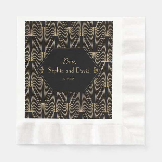 Roaring 20s Great Gatsby 1920s Art Deco Wedding Paper Napkins (Front)