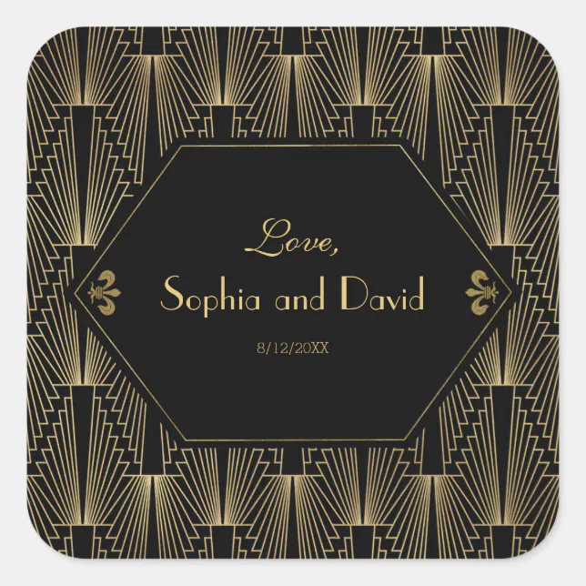Roaring 20s Great Gatsby 1920s Art Deco Wedding Square Sticker | Zazzle