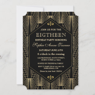 Roaring 20s Great Gatsby Art Deco 18th Birthday Invitation