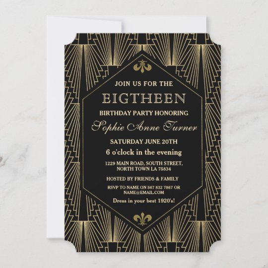 Roaring 20s Great Gatsby Art Deco 18th Birthday Invitation | Zazzle.com