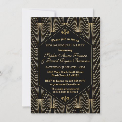 Roaring 20s Great Gatsby Art Deco Engagement Party Invitation