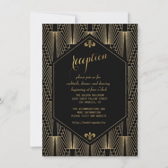 Roaring 20s Great Gatsby Art Deco Reception Invitation (Front)