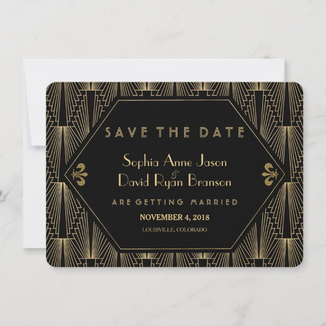Roaring 20s Great Gatsby Art Deco Save The Date (Front)