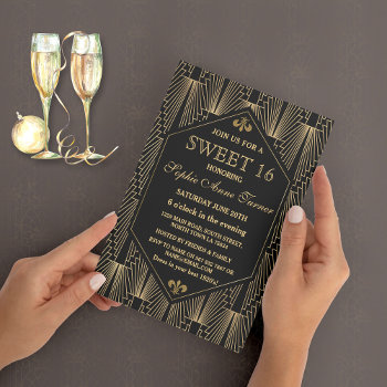 Roaring 20s Great Gatsby Art Deco Sweet 16 Party Invitation by GeorgetaBlanaruArt at Zazzle