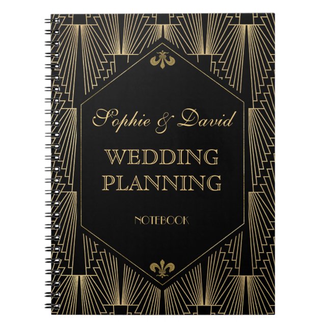 Roaring 20s Great Gatsby Art Deco Wedding Planner Notebook (Front)