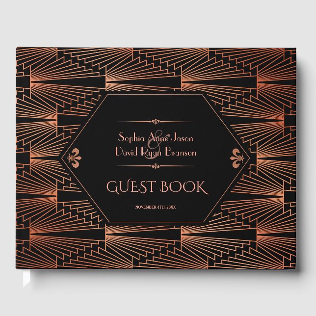 Roaring 20s Great Gatsby Copper Art Deco Wedding Guest Book (Front)