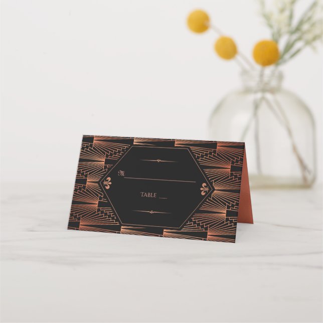Roaring 20s Great Gatsby Copper Art Deco Wedding Place Card (Front)