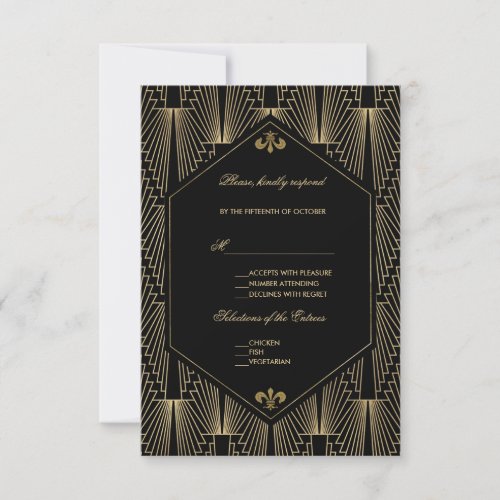 Roaring 20s Great Gatsby Vintage Art Deco Wedding RSVP Card