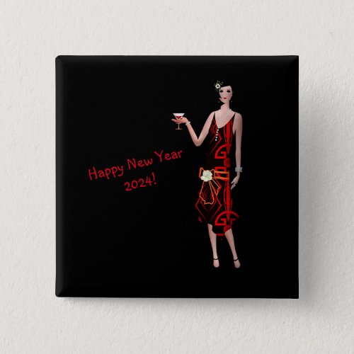 Roaring 20s Happy New Year red and black  Button