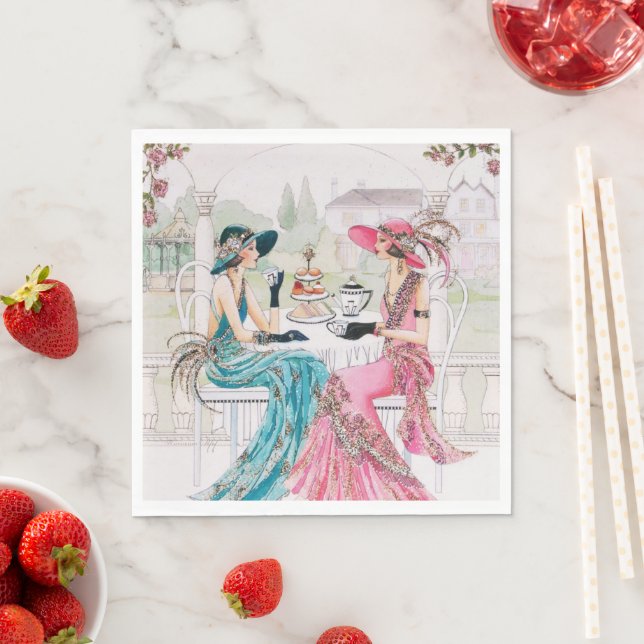 Roaring 20's Ladies Tea Party Art Deco Paper Napkins (Insitu)