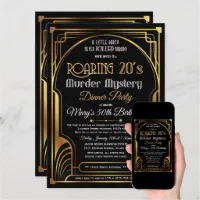 1920s Murder Mystery Dinner Invitation Party Birthday Invite 