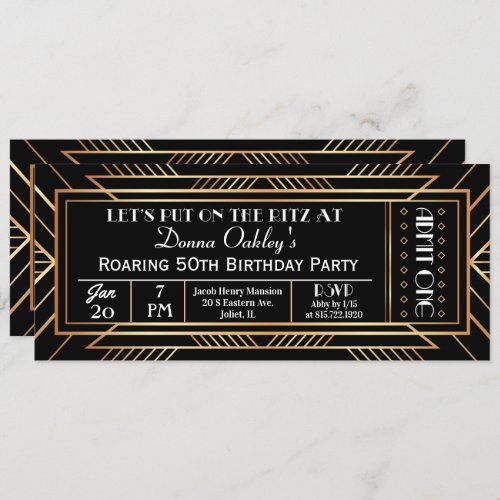 Roaring 20s Party Ticket Invitation