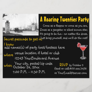 Roaring 20's ProhibitionTheme Party Black Invitation