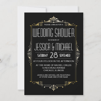 Roaring 20's Theme Wedding Shower | Art Deco Style Invitation