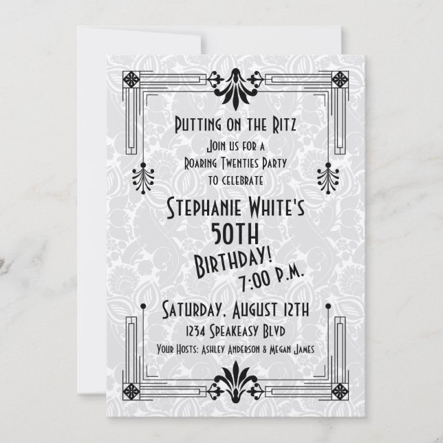 Roaring 20s Twenties Art Deco 50th Birthday Party Invitation (Front)