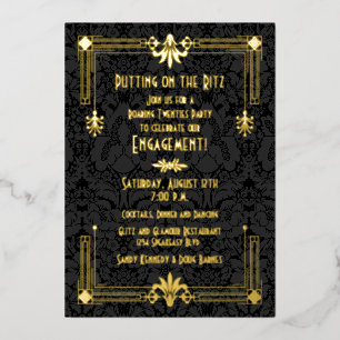 Roaring 20s Twenties Art Deco Engagement Party Foil Invitation