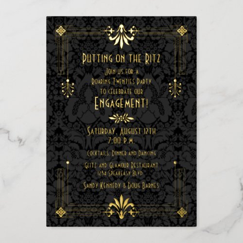 Roaring 20s Twenties Art Deco Engagement Party Foil Invitation