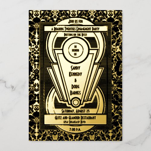 Roaring 20s Twenties Art Deco Engagement Party Foil Invitation