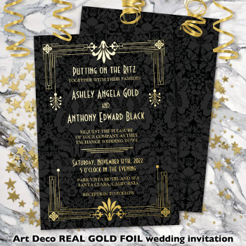 Roaring 20s Twenties Art Deco Gold Foil Wedding Foil Invitation by wasootch at Zazzle