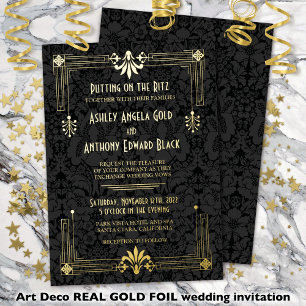 Roaring 20s Twenties Art Deco Gold Foil Wedding Invitation