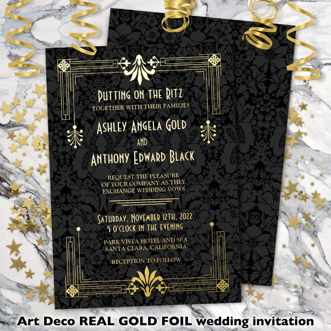 Roaring 20s Twenties Art Deco Gold Foil Wedding Invitation (Creator Uploaded)
