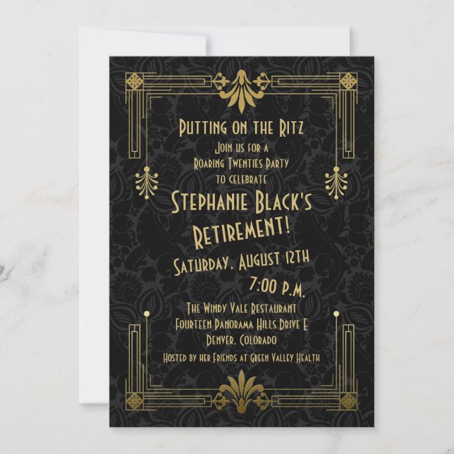 Roaring 20s Twenties Art Deco Retirement Party Invitation (Front)