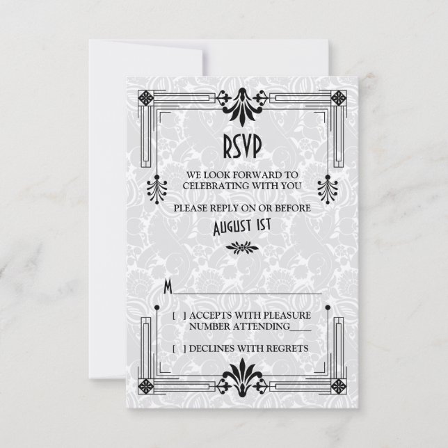 Roaring 20s Twenties Art Deco Wedding RSVP Card (Front)