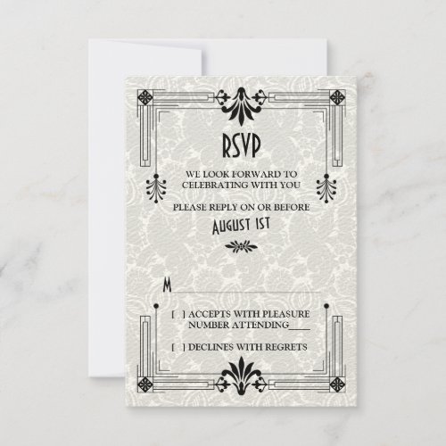 Roaring 20s Twenties Art Deco Wedding RSVP Card