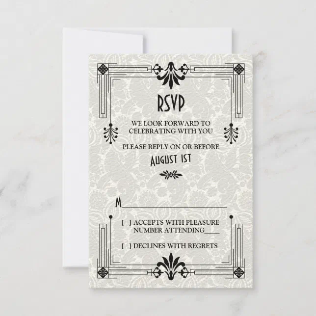 Roaring 20s Twenties Art Deco Wedding RSVP Card | Zazzle