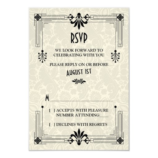 Roaring 20s Twenties Art Deco Wedding RSVP Card | Zazzle