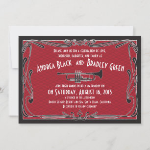 Roaring 20s Twenties Trumpet Red Wedding Invitation