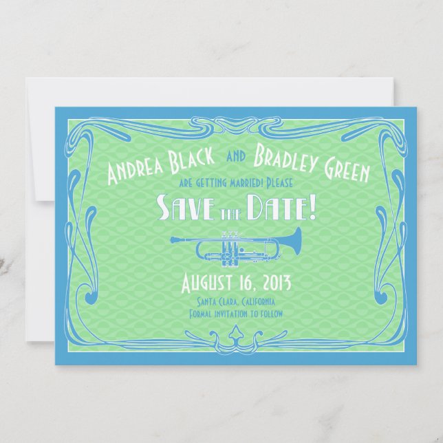 Roaring 20s Twenties Trumpet Wedding Save the Date Invitation (Front)