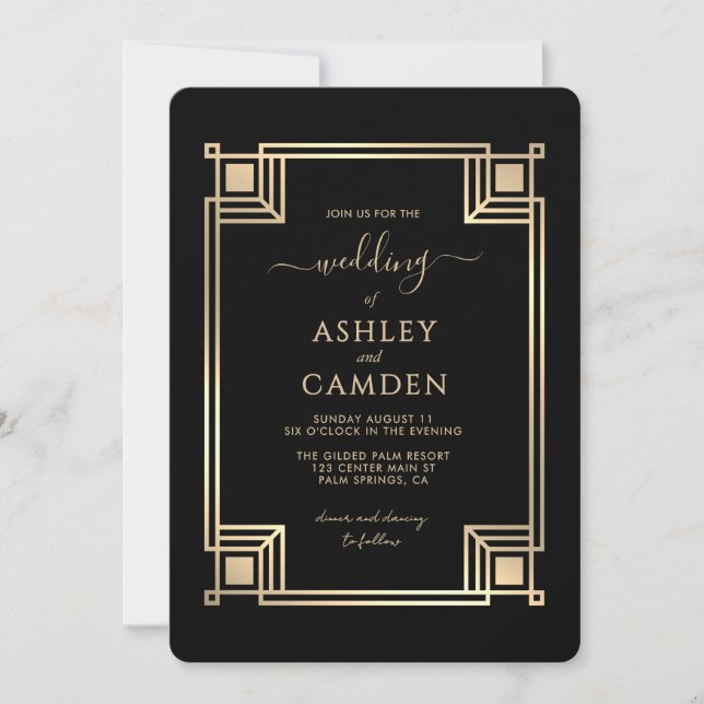 Roaring 20s Vintage Art Deco Wedding Invitation (Front)