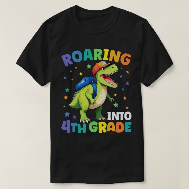 Roaring 4th Grade Dinosaur T Rex Back To School  T-Shirt (Design Front)