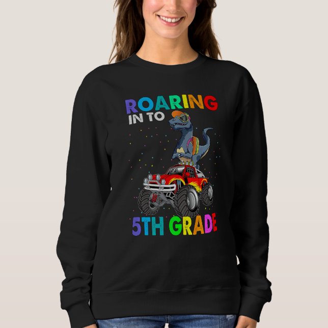 Roaring 5th Grade Dinosaur Rex Back To School Boys Sweatshirt (Front)