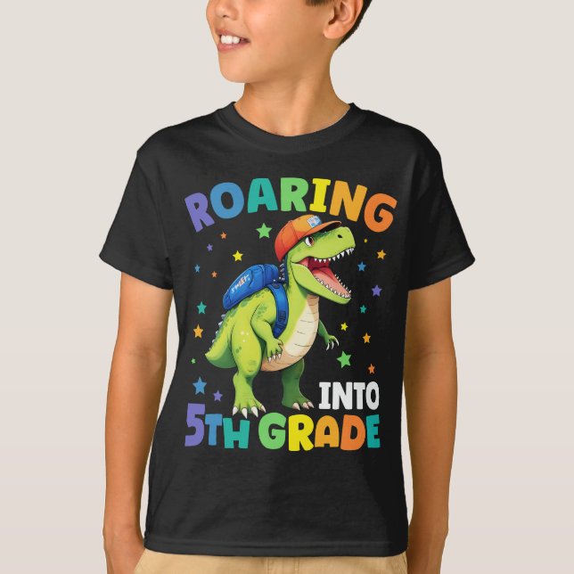 Roaring 5th Grade Dinosaur T Rex Back To School  T-Shirt (Front)