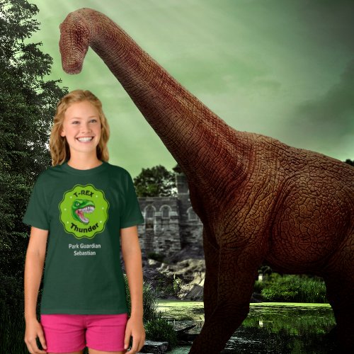 Roaring Adventure T_Rex Thunder Dinosaurs on Girls T_Shirt
