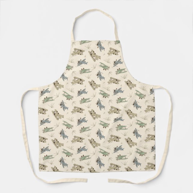 Roaring Art Deco Bi-planes - blue green pattern.   Apron (Front)