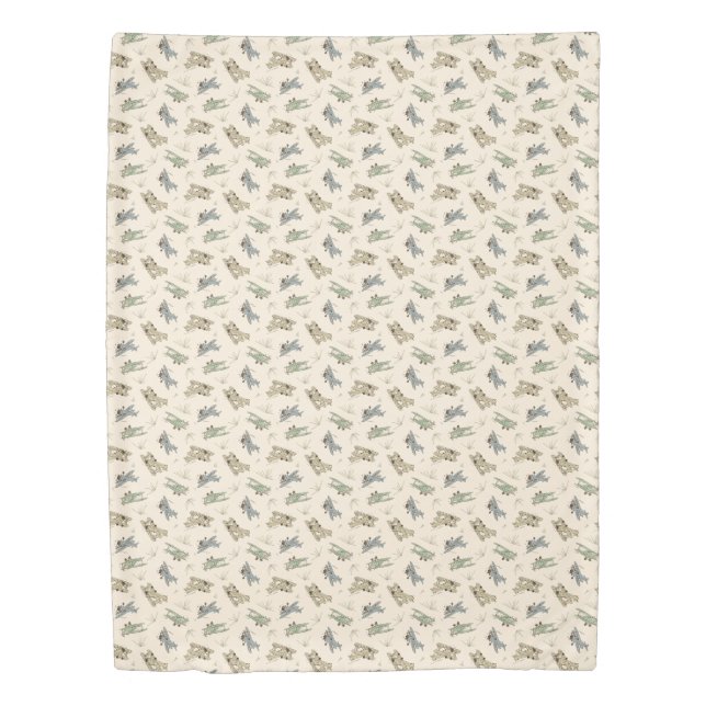 Roaring Art Deco Bi-planes - blue green pattern.   Duvet Cover (Front)