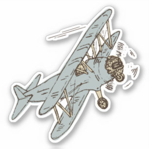 Roaring Art Deco Bi-planes - blue single. Sticker