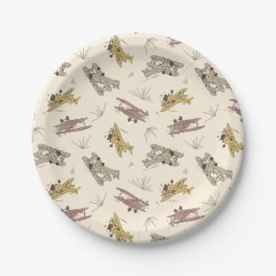 Roaring Art Deco Bi-planes - red yellow pattern.   Paper Plates