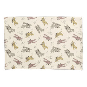 Roaring Art Deco Bi-planes - red yellow pattern. Pillow Case