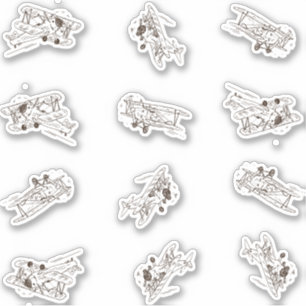 Roaring Art Deco Bi-planes - sketched custom cut Sticker