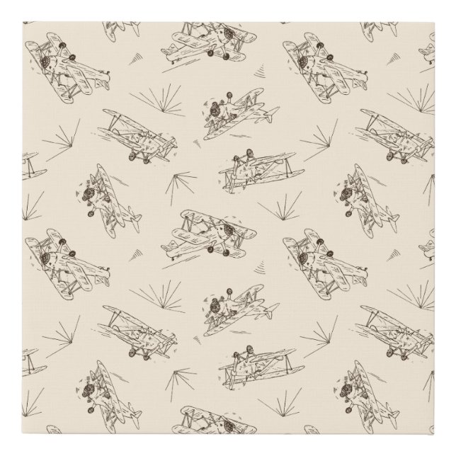 Roaring Art Deco Bi-planes - sketched pattern.   Faux Canvas Print (Front)