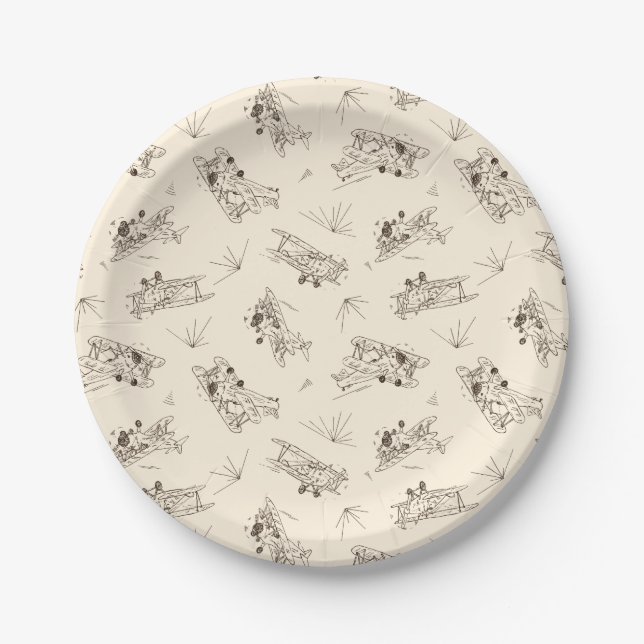 Roaring Art Deco Bi-planes - sketched pattern.   Paper Plates (Front)
