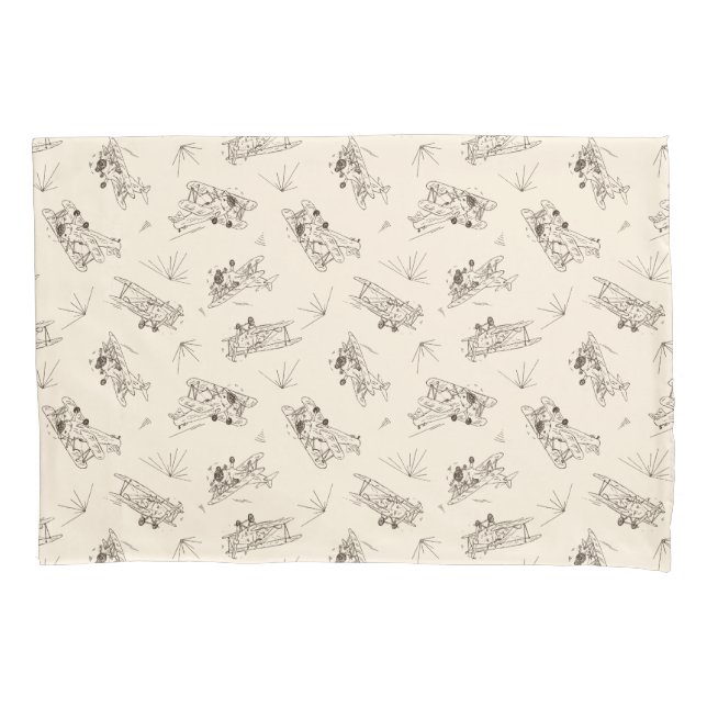 Roaring Art Deco Bi-planes - sketched pattern.   Pillow Case (Front)