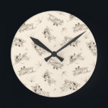 Roaring Art Deco Bi-planes - sketched pattern.   Round Clock<br><div class="desc">Fun tossed aviation pattern of hand-drawn outlines of vintage 1920's bi-planes,  set on a solid cream background. This is a transparent pattern. You can change the background color and the size and position of the pattern. This design matches the Art Deco Bi-planes collection.</div>