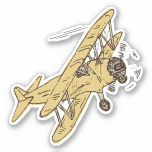 Roaring Art Deco Bi-planes - yellow single. Sticker