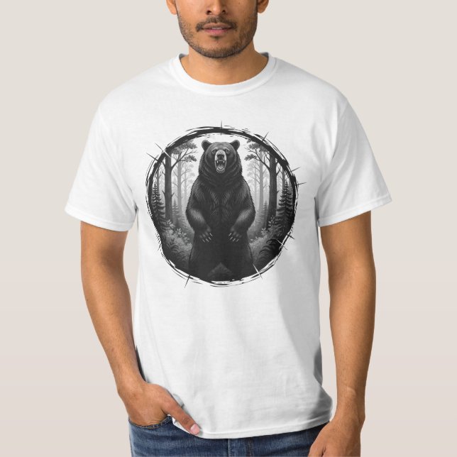 Roaring Bear Illustration – Wild Forest Graphic T- T-Shirt (Front)
